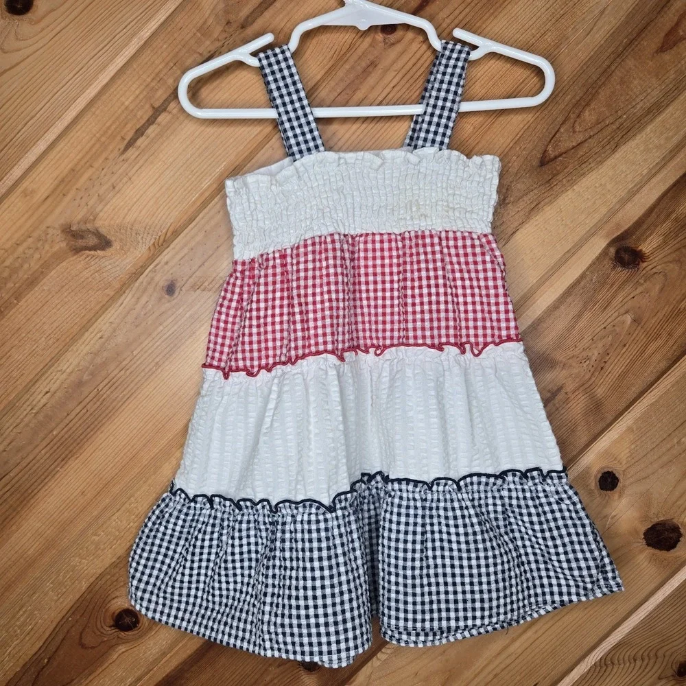 GoodLad Seersucker Gingham Tiered Patriotic Girls Dress 18 Months 4th of July
